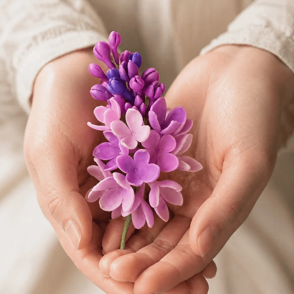 完成したライラックを手に持っている様子